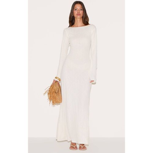 White Robe Maxi Moulante À Manches Longues Col Bateau Texturée | Taille 34 - PrettyLittleThing - Modalova