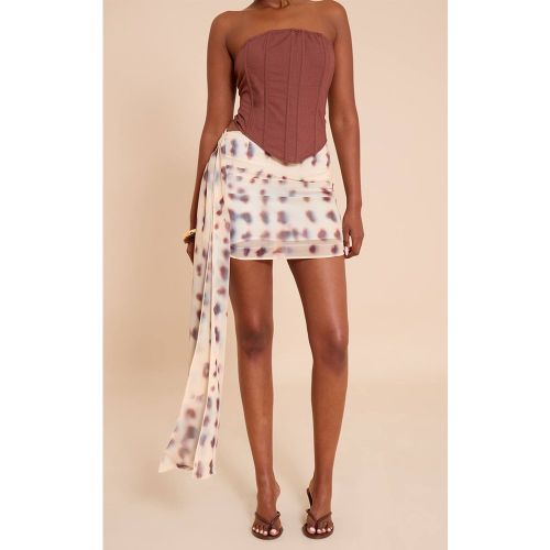 Cream Mini-jupe Drapée En Mousseline Imprimée | Taille 32 - PrettyLittleThing - Modalova