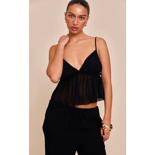 Black Caraco En Mousseline Froncé Avec Nœud Devant | Taille 42 - PrettyLittleThing - Modalova