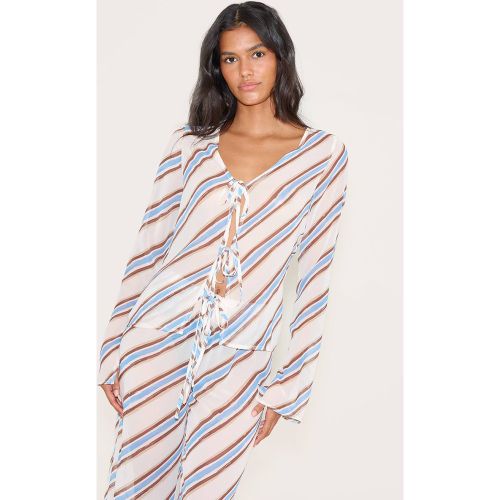 Blue Haut Long Fluide À Rayures Avec Détail Nœud | Taille 32 - PrettyLittleThing - Modalova