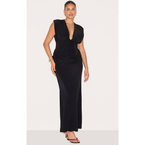 Black Robe Longue Grande Taille Double Couche Décolleté Plongeant Épaules Froncées Taille Drapée | Taille 56 - PrettyLittleThing - Modalova