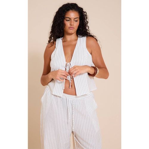 Brown Ensemble Coordonné Grande Taille Haut Rayé À Nouer Devant | Taille 54 - PrettyLittleThing - Modalova