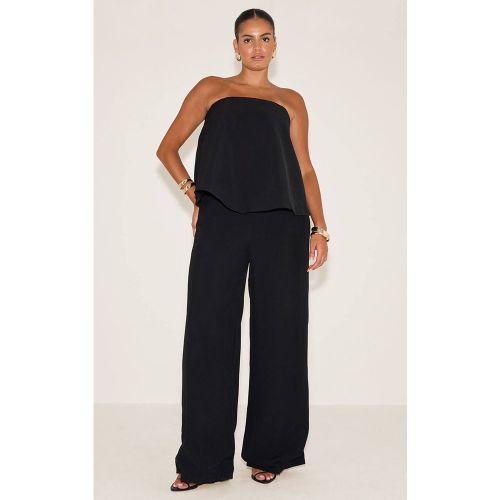 Black Combinaison Pantalon Droit Grande Taille À Basque En Tissu Structuré | Taille 44 - PrettyLittleThing - Modalova