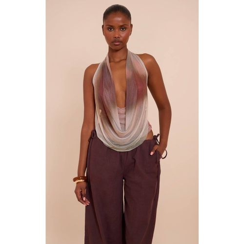 Haut À Col Licou En Mesh Imprimé | Taille 32 - PrettyLittleThing - Modalova