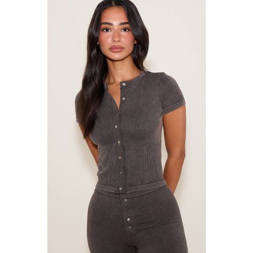 Ensemble Haut Côtelé Contour À Manches Courtes Avec Boutons-pression Petite | Taille XS - PrettyLittleThing - Modalova