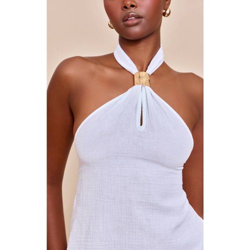 White Top Léger En Tissu Tissé Avec Col Licou Et Détails De Finition | Taille 32 - PrettyLittleThing - Modalova