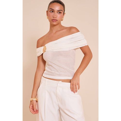 Cream Top Bardot À Détail De Finition Texturée | Taille 36 - PrettyLittleThing - Modalova