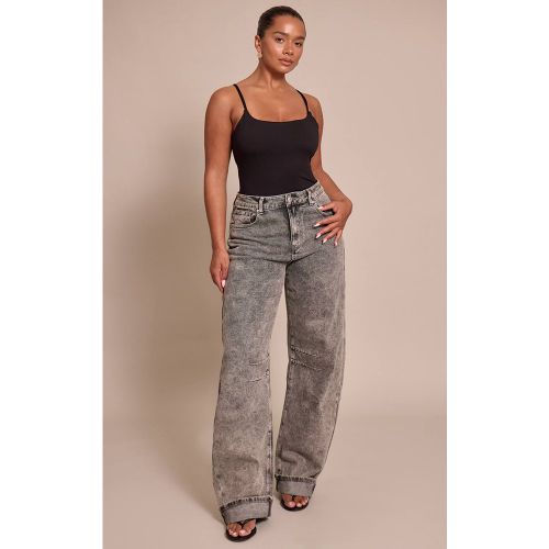 Ash Grey Jean Shape Taille Haute En Denim Stretch À Jambe Barrel Et Ourlet Retroussé | Taille 36 - PrettyLittleThing - Modalova