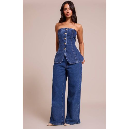 Washed Blue Jean En Denim Taille Mi-haute Coupe Large Petite | Taille 42 - PrettyLittleThing - Modalova