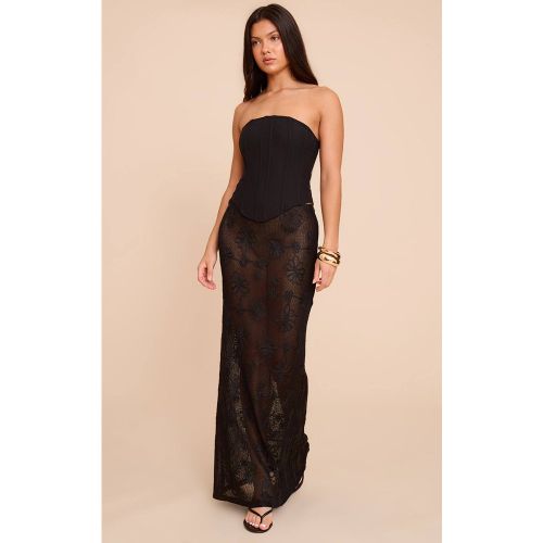 Black Jupe Longue Transparente Beige À Détail Fleuri | Taille 34 - PrettyLittleThing - Modalova