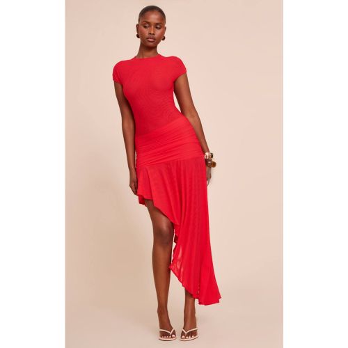 Red Robe Midi En Double Mesh Avec Taille Froncée | Taille 44 - PrettyLittleThing - Modalova