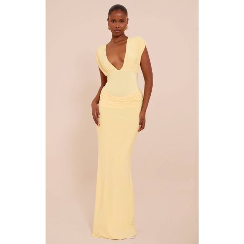 Lemon Robe Longue Drapée À Double Couche Avec Décolleté Plongeant Et Épaules Froncées | Taille 42 - PrettyLittleThing - Modalova