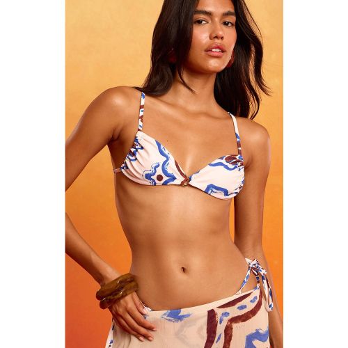 Cream Haut De Bikini À Bonnets Froncés Avec Anneau En O Et Imprimé Carreaux | Taille 42 - PrettyLittleThing - Modalova