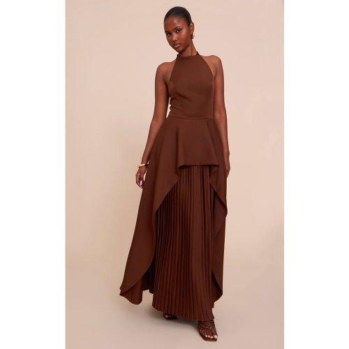 Robe Longue Tissée Dos Nu À Encolure Américaine Avec Sous-jupe Plissée | Taille 32 - PrettyLittleThing - Modalova