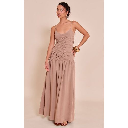 Robe Longue À Ourlet Tombant Avec Détails Froncés En Tissu Tissé Aspect Lin Texturé | Taille 32 - PrettyLittleThing - Modalova