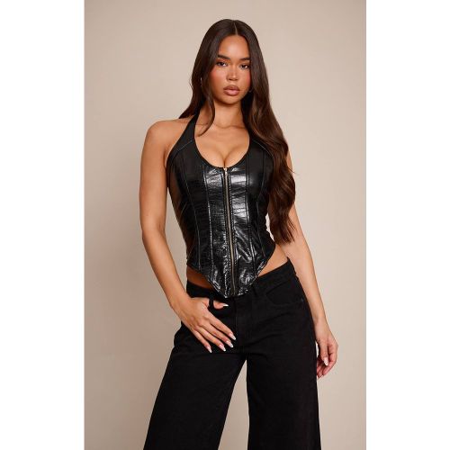 Black Corset À Ourlet Plongeant Avec Baleines En Synthétique Effet Croco | Taille 42 - PrettyLittleThing - Modalova