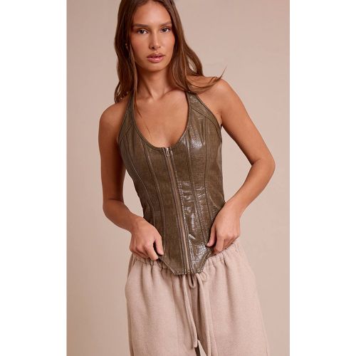 Olive Corset À Ourlet Plongeant Avec Baleines En Synthétique Effet Croco | Taille 32 - PrettyLittleThing - Modalova