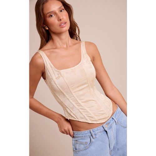 Cream Corset Long Dévoré À Baleines Avec Ourlet Plongeant | Taille 32 - PrettyLittleThing - Modalova
