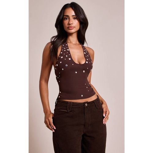 Brown Haut Petite À Col Licou Avec Détails Cloutés | Taille 42 - PrettyLittleThing - Modalova