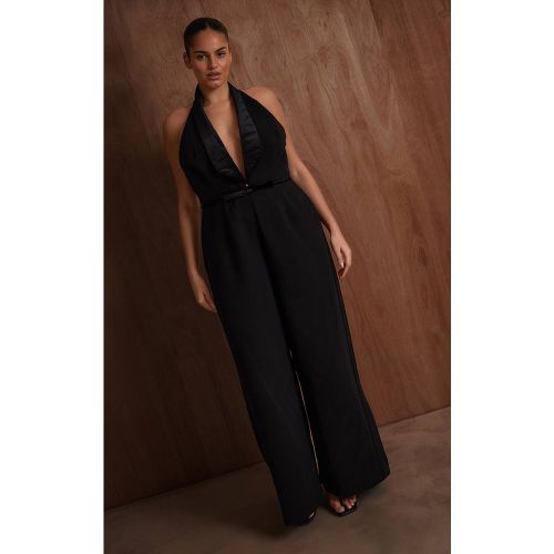 Black Combinaison-pantalon Jambe Large En Velours Avec Nœud Décoratif Plt Label Plus | Taille 44 - PrettyLittleThing - Modalova
