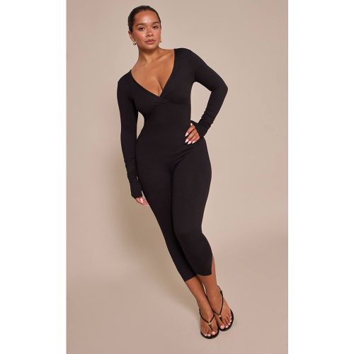 Black Combinaison Capri Sculptante À Manches Longues Col V Cache-cœur Shape | Taille 42 - PrettyLittleThing - Modalova