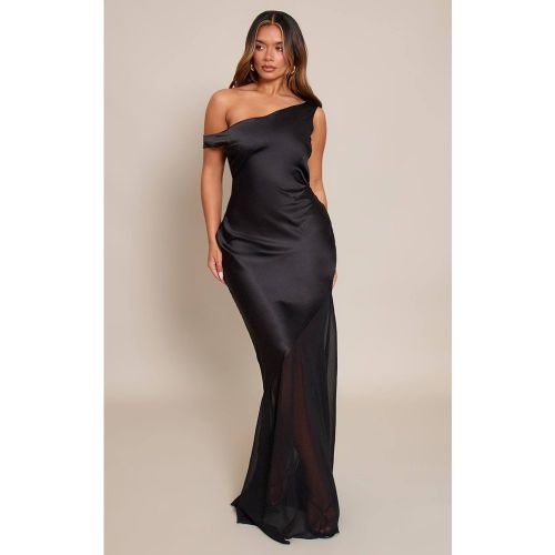 Black Robe Longue Shape En Satin À Épaules Dénudées Avec Ourlet Transparent Contrasté | Taille 42 - PrettyLittleThing - Modalova