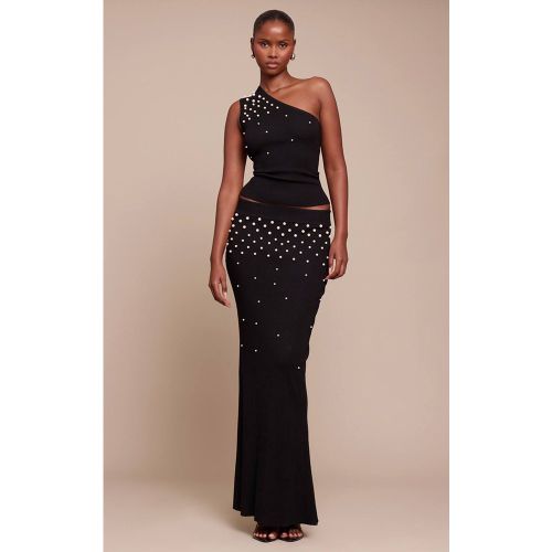 Black Jupe Longue En Maille À Détails Ornés De Perles | Taille XS - PrettyLittleThing - Modalova