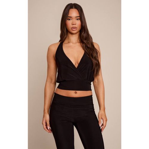 Black Haut Dos-nu Décolleté Plongeant En Tissu Soyeux | Taille 42 - PrettyLittleThing - Modalova