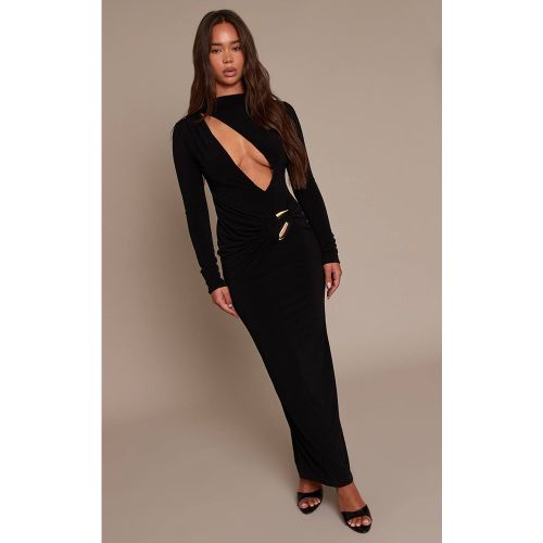 Black Robe Maxi Asymétrique À Décolleté Plongeant Avec Détail De Bordure Double Couche En Tissu Slinky Label Plt | Taille 32 - PrettyLittleThing - Modalova
