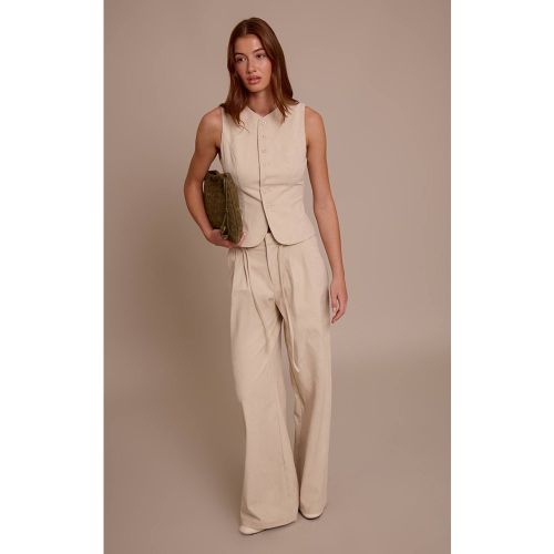 Sand Pantalon Large En Velours Côtelé Tailleur Avec Détail Nœud À La Taille | Taille 42 - PrettyLittleThing - Modalova