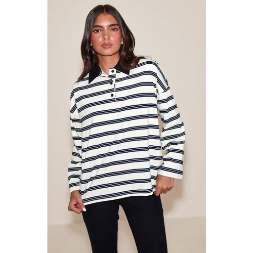 White Haut De Rugby À Manches Longues Avec Détail De Col Rayé | Taille 32 - PrettyLittleThing - Modalova