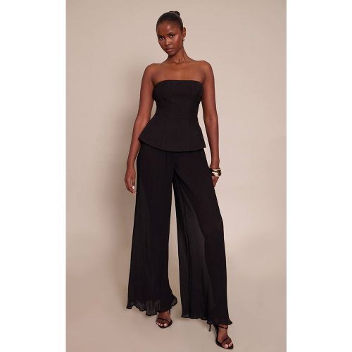 Black Combinaison Bandeau Tissée À Jambes Plissées | Taille 32 - PrettyLittleThing - Modalova