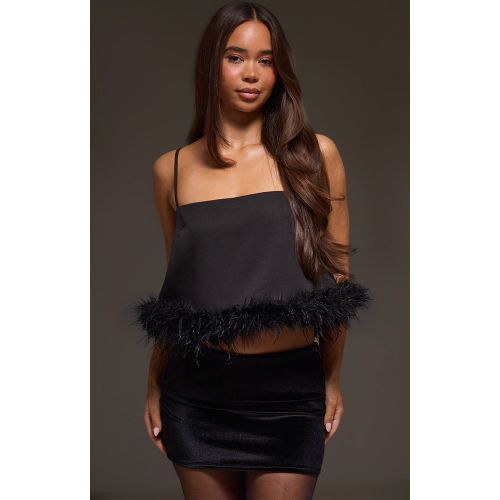 Black Caraco En Tissu Tissé À Plumes Et Coupe Évasée | Taille 42 - PrettyLittleThing - Modalova