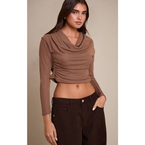 Tan Top À Manches Longues Col Bénitier En Mesh Effet Dévoré | Taille 42 - PrettyLittleThing - Modalova