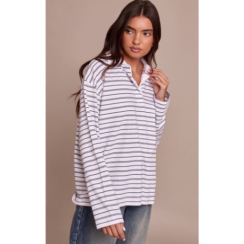 Haut À Manches Longues En Coton Rayé Avec Col Polo | Taille 32 - PrettyLittleThing - Modalova