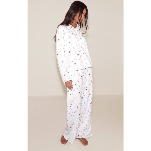 White Ensemble De Pyjama Imprimé À Manches Longues Avec Boutonnage | Taille XS - PrettyLittleThing - Modalova