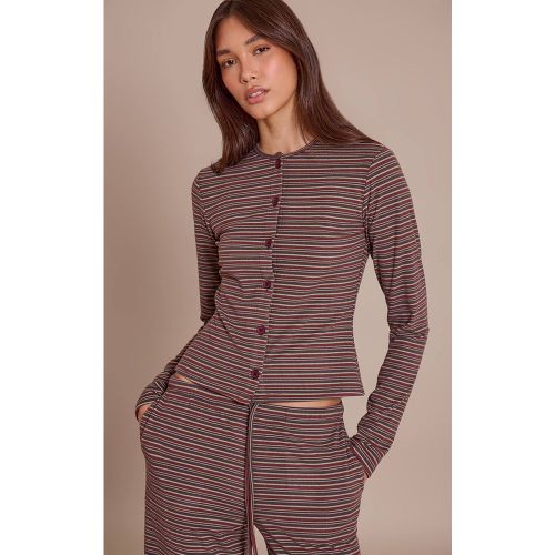 Burgundy Haut Boutonné En Polaire Douce À Fines Rayures | Taille 32 - PrettyLittleThing - Modalova