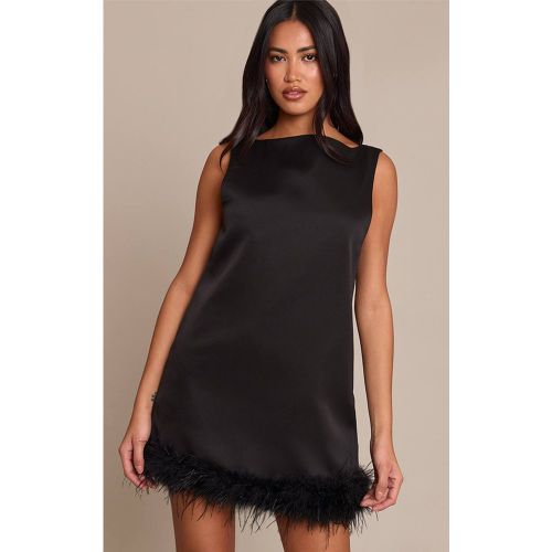 Black Robe Droite Tissée À Ourlet Plumes | Taille 42 - PrettyLittleThing - Modalova