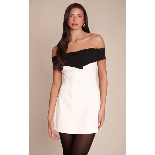 White Robe Mini Bandeau Tissée Avec Détails Boutons | Taille 42 - PrettyLittleThing - Modalova