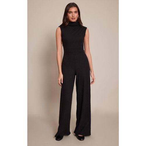 Black Combinaison Pantalon Large Côtelée Avec Détail Foulard Froncé | Taille 42 - PrettyLittleThing - Modalova