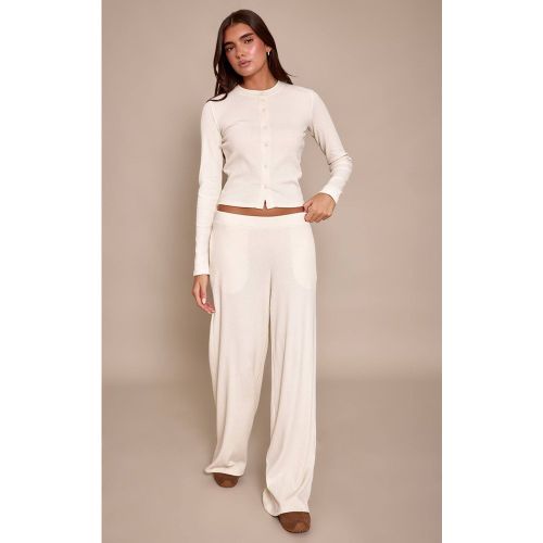 Cream Pantalon Droit Taille Basse À Cordon De Serrage Côtelé | Taille 42 - PrettyLittleThing - Modalova