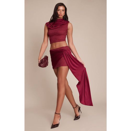Ensemble Jupe Courte Drapée En Dentelle Et Tissu Soyeux | Taille 42 - PrettyLittleThing - Modalova