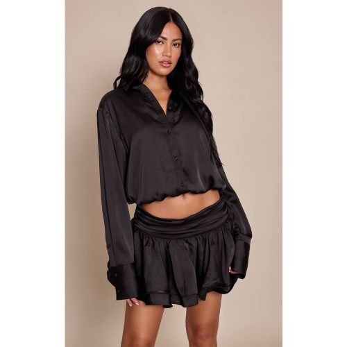 Black Chemise Satinée Oversize À Manches Longues | Taille 40 - PrettyLittleThing - Modalova