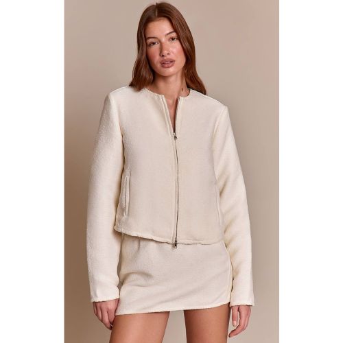 Cream Veste Bomber Zippée En Bouclé Champignon | Taille 42 - PrettyLittleThing - Modalova