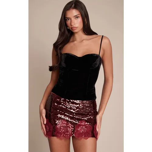 Burgundy Mini-jupe À Paillettes | Taille 42 - PrettyLittleThing - Modalova