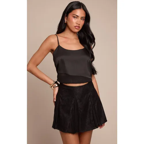 Black Mini-jupe En Dentelle Et Mousseline À Godets | Taille 42 - PrettyLittleThing - Modalova