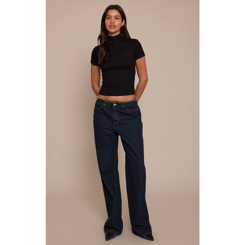 Indigo Jean Taille Haute Droit Taille Bord Effiloché Coupe Basse | Taille 42 - PrettyLittleThing - Modalova