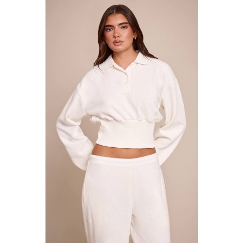 Cream Ensemble Haut Polo À Manches Ballon Élastiquées En Côtes Brossées | Taille 42 - PrettyLittleThing - Modalova