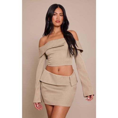 Haut Bardot À Revers Ajusté En Sergé | Taille 32 - PrettyLittleThing - Modalova
