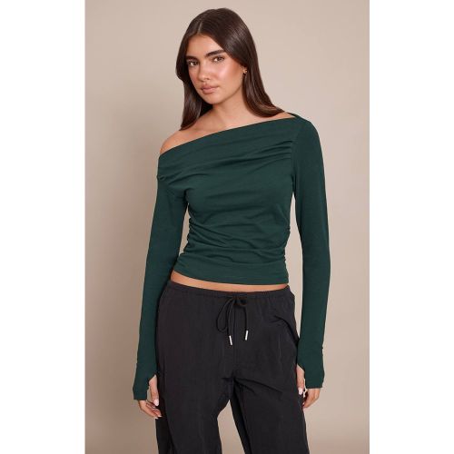 Haut Asymétrique Froncé À Manches Longues En Coton Doux | Taille 32 - PrettyLittleThing - Modalova